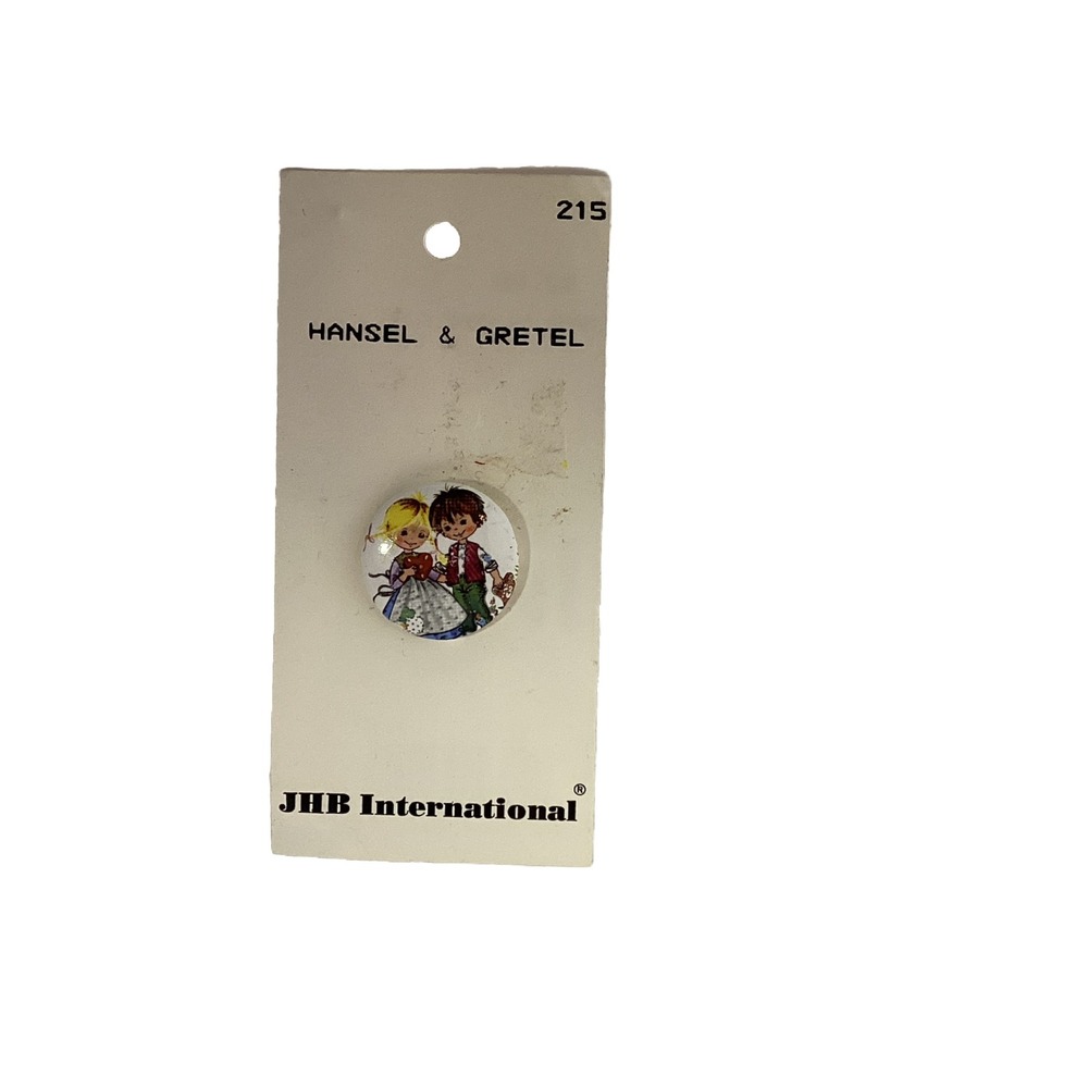 VINTAGE JHB 7/8" FAIRY TALE HANSEL & GRETEL PLASTIC SHANK BUTTON NOS